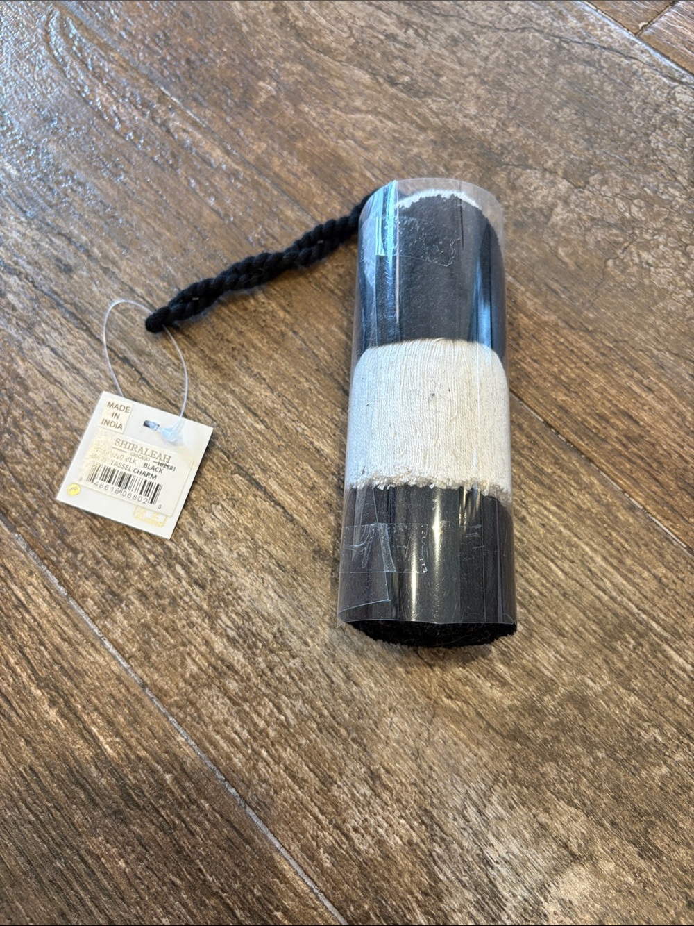 Black and White Striped Bag Charm Tassel